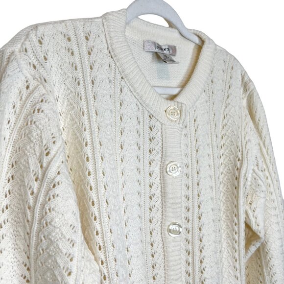 Jenny Cardigan Sweater Cable Knit Pointelle Button Front Cottagecore Cream 1X - Picture 5 of 11